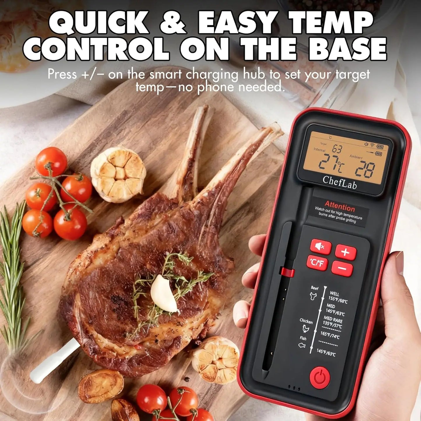 Smart Meat Thermometer | Bluetooth 500ft | IP Waterproof | Single Probe