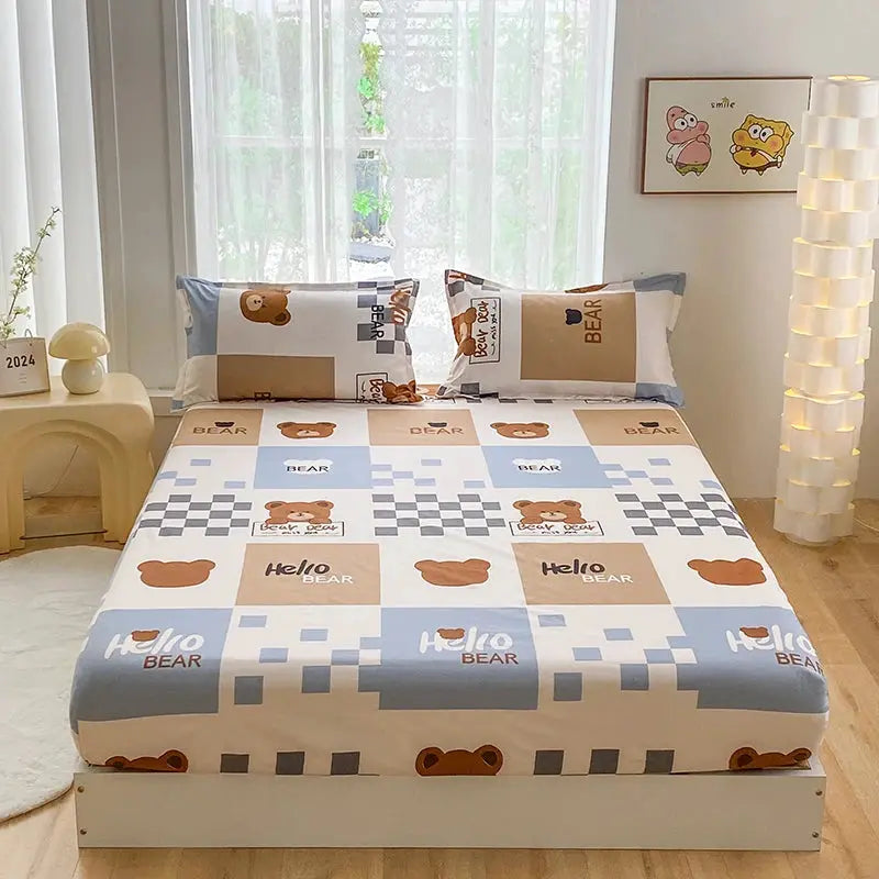 1pc Waterproof Fitted Bed Sheets Cartoon Style Single Bed Cover for Kids Queen/King sabanas cama matrimonial(without pillowcase) from PriceLows™
