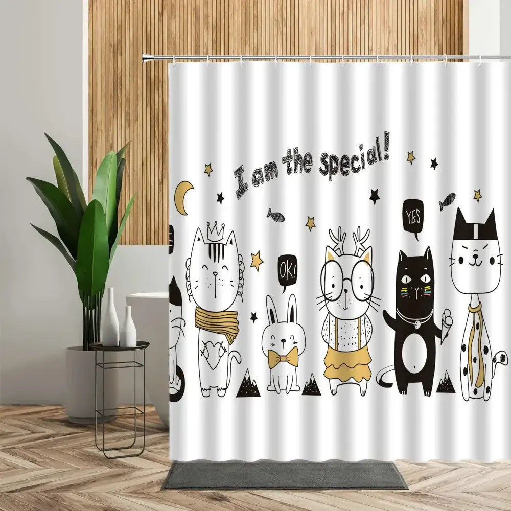 Cartoon Cute Animal Shower Curtain Cat Dog Anime Printed Bathroom Decor 3D Waterproof Bath Fabric Home Curtains For Children from PriceLows™