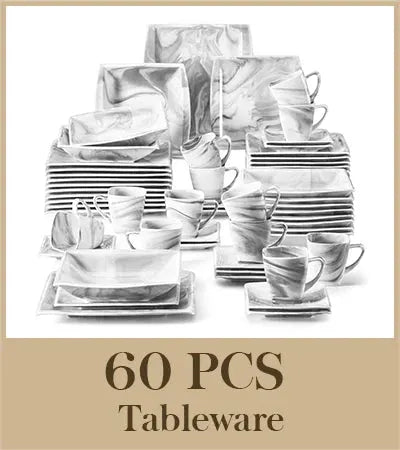 MALACASA 30/60PCS Marble Grey Porcelain Tableware Dinnerware Set with 6PCS Dessert/Soup/Dinner Plate/Cup/Saucer,Service for 12 from PriceLows™