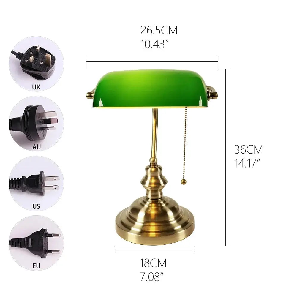 Vintage glass banker‘s lamp zipper switch desk lamp bedroom home stuy restaurant library office light night lamp from PriceLows™