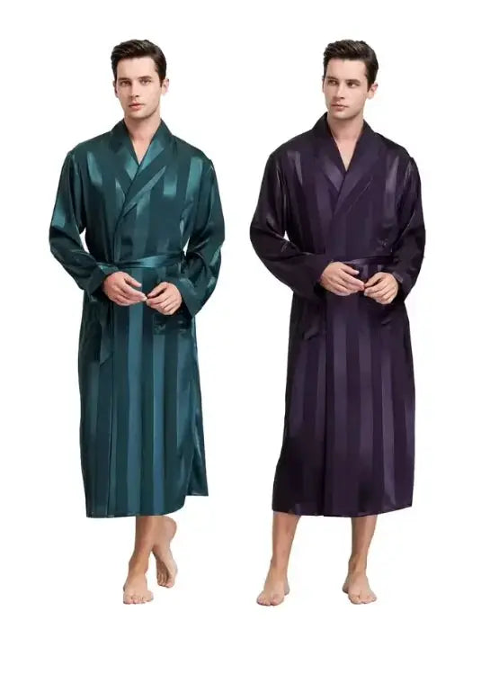 Men Bathrobe | Navy Striped Shawl Collar | With Pockets | Plus 3XL To 5XL