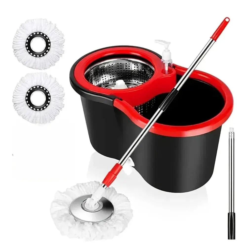 360° Spin Mop Bucket Set with Soap Dispenser, 2 Reusable Microfiber Heads, 61" Stainless Steel Handle Floor Cleaner from PriceLows™