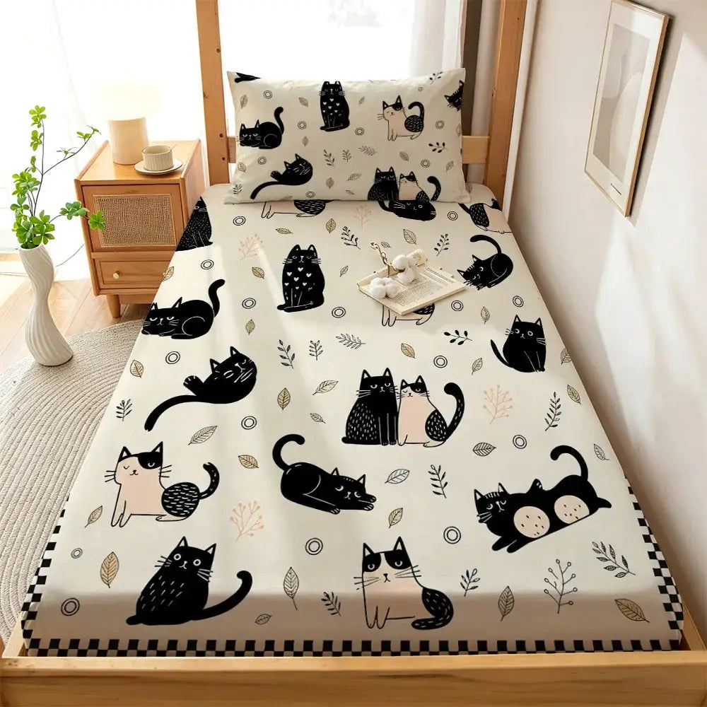 3pcs Cartoon Bear Kitten Printed Chipless Bed Sheet Set Multiple Sizes Soft Bed Cover Bedroom Bedding Decoration, Gift Bedding from PriceLows™
