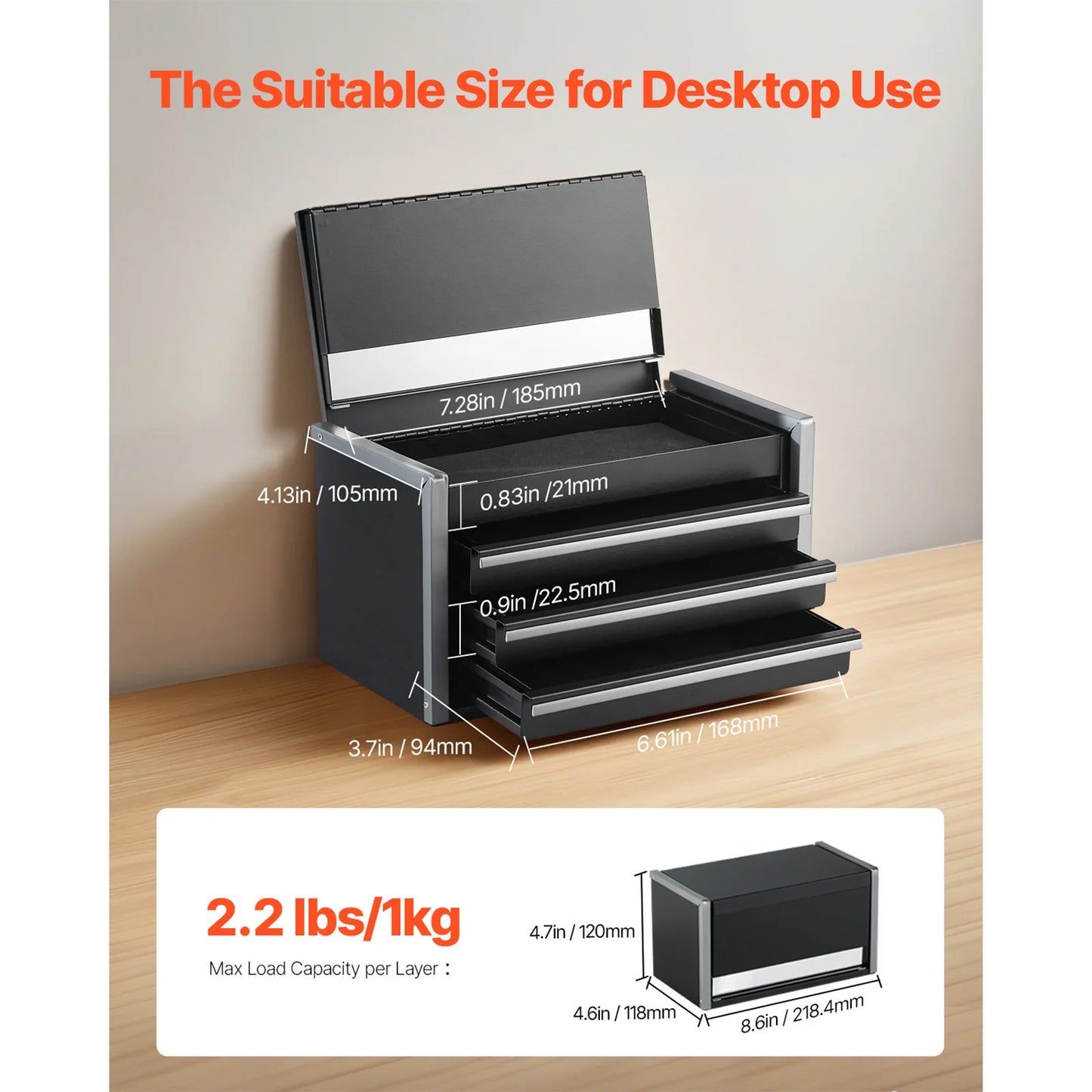 SucceBuy 8.6in 3 Drawers Metal Tool Box Portable Tools Chest with Feet Pads & Ball Bearing Powder Coated Tool Storage for Garage from PriceLows™