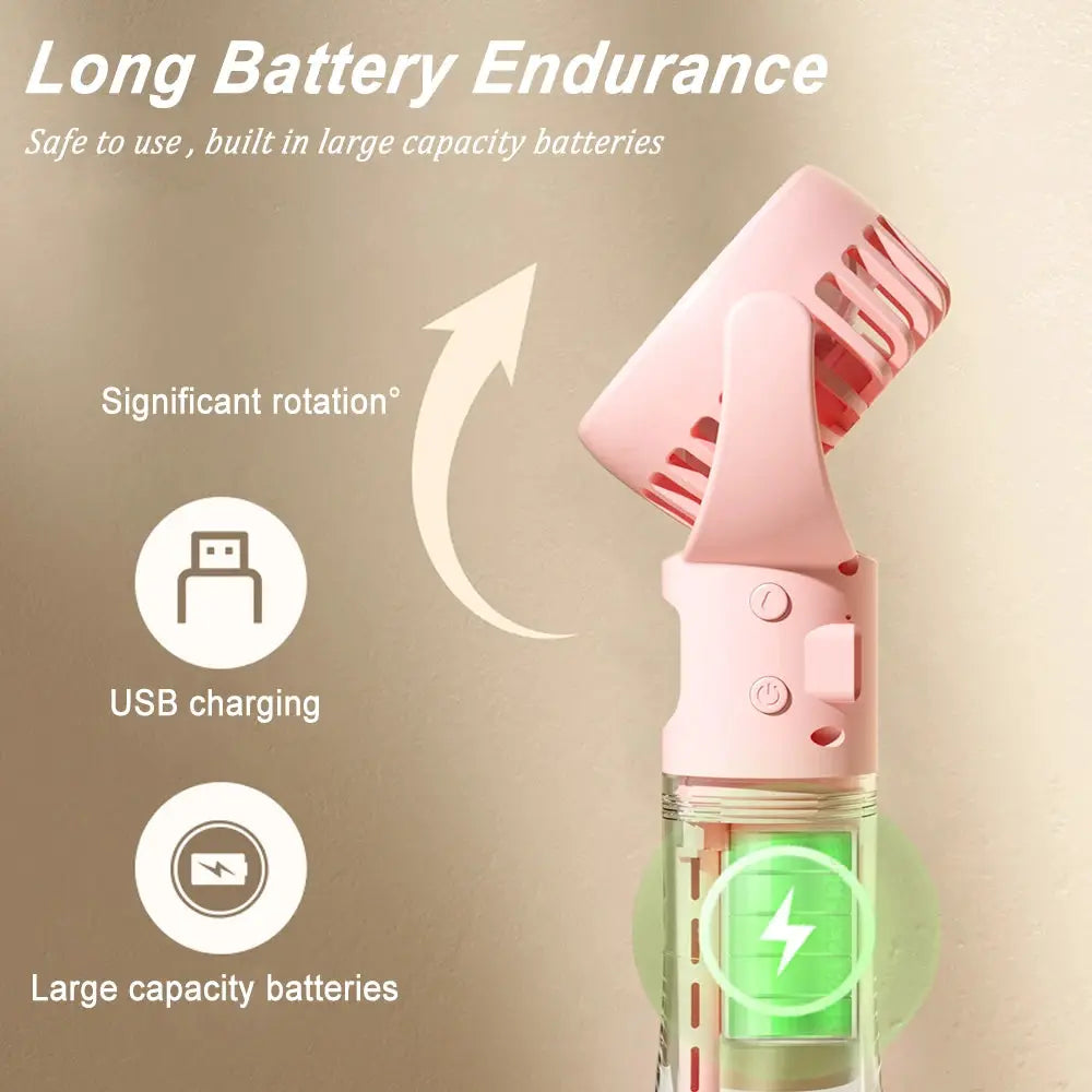 Mini Portable Handheld Fan | Usb Rechargeable | Humidifier Mist | 4 Speed Settings