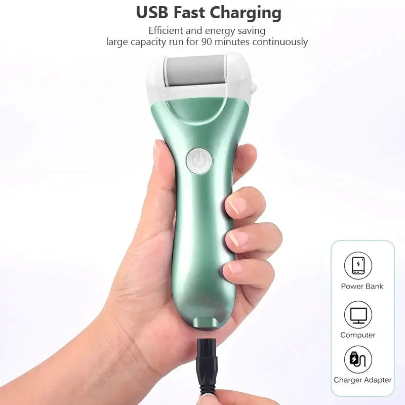 Electric Pedicure Foot File USB Rechargeable Power Display 3pcs Grinding Exfoliator Replacement Heads For Heel Callus Remover from PriceLows™