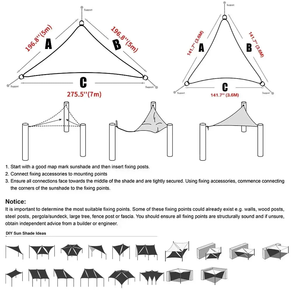 Triangle Sun Shade Sail | Waterproof UPF50+ Poly Canvas | Backyard Patio Garden Canopy
