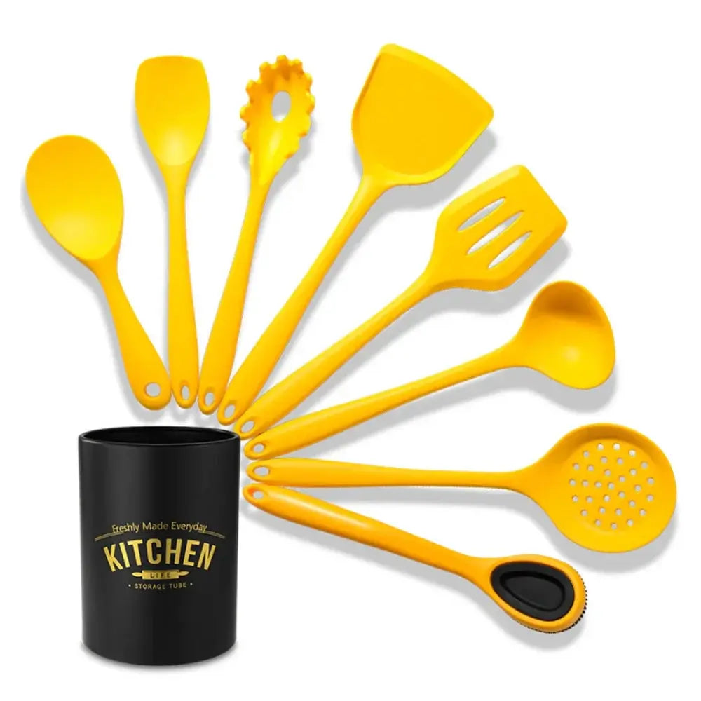 9Pcs Non-Stick Silicone Cooking Utensils Set Spatula Soup Spoon Brush Ladle Pasta Colander Kitchen Cookware Kit With Storage Box from PriceLows™