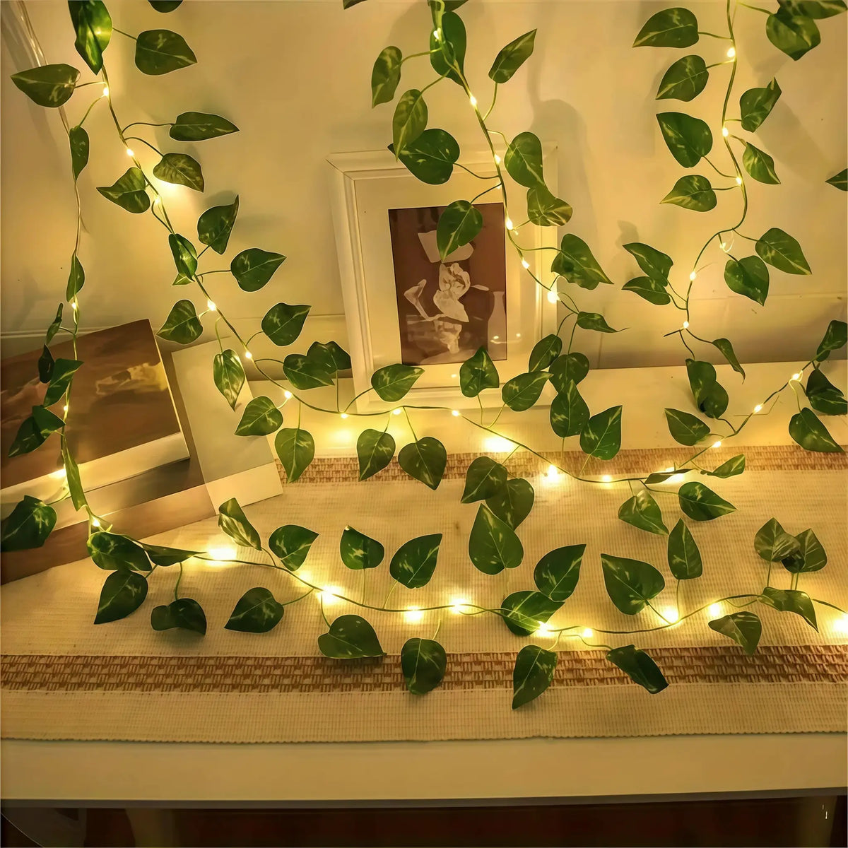 LED Ivy String Lights | Outdoor Plug In | Warm White Bulbs | Garden Decor