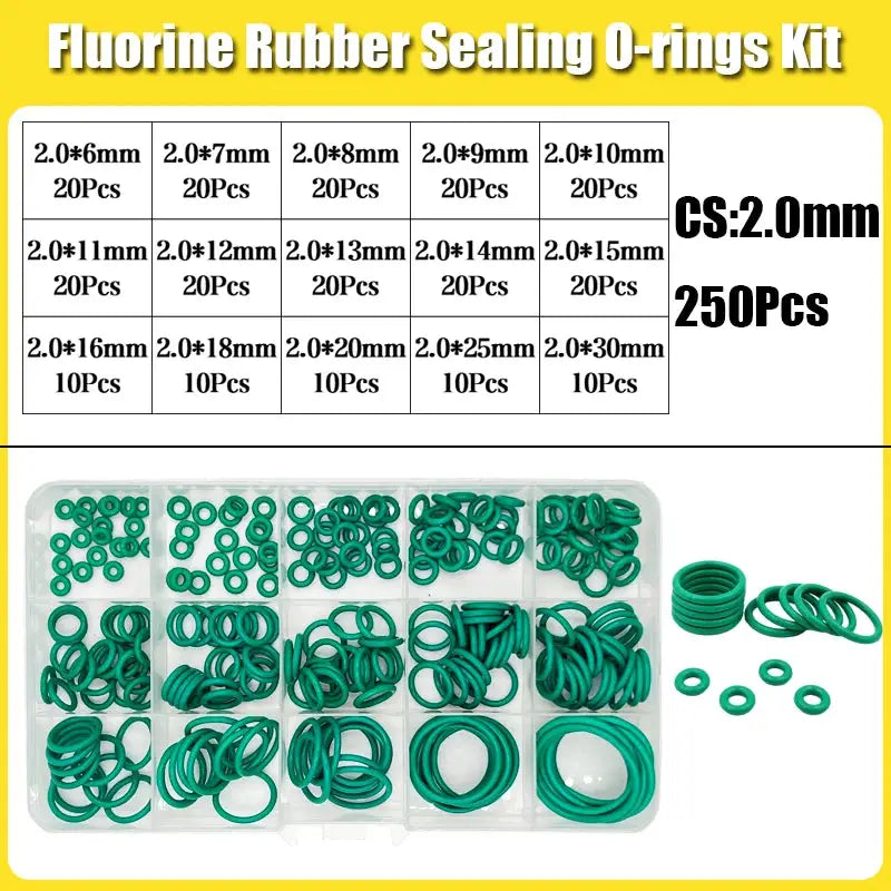 FKM O-ring Green Fluororubber Rubber Sealing Gasket O Ring CS1.5/2.0/2.4/3.1mm Oil Resistant Acid Alkali Resistant O-Ring Kit from PriceLows™