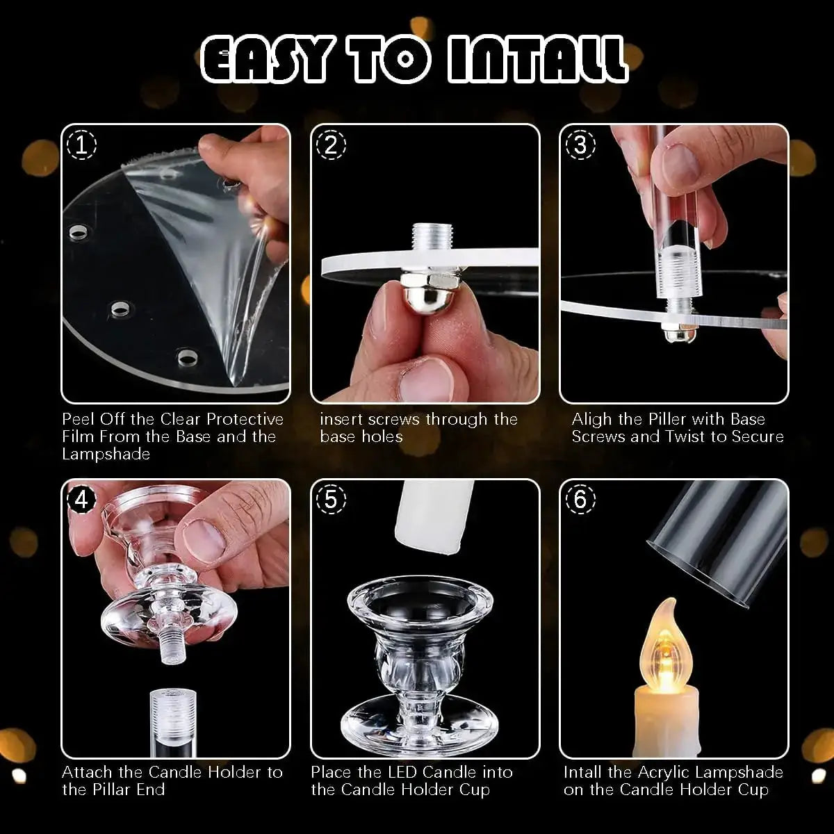 Clear Acrylic Candelabra | 8 Arms | LED Compatible | 10 Pack