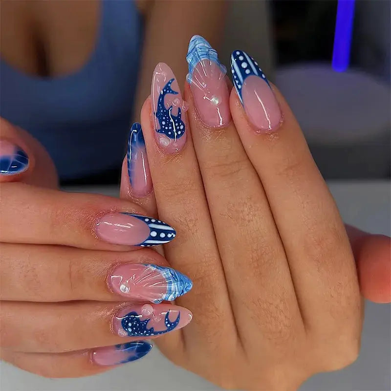 Almond Press On Nails | Acrylic Finish | Pearl Flower Design | 24 Piece Set