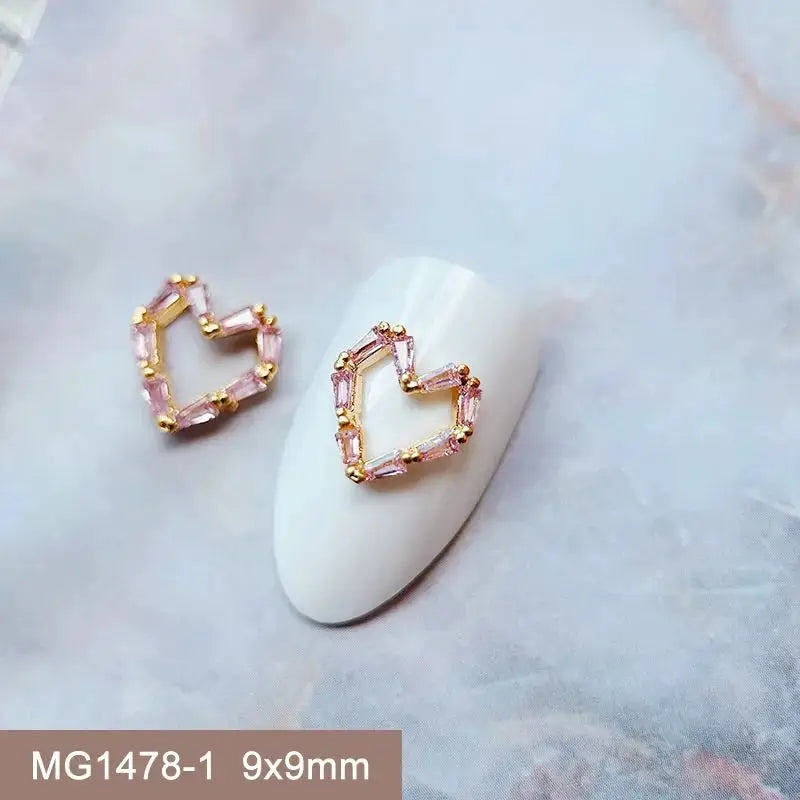 10pcs Valentine's Day Pink Love Heart Ribbon Zircon Metal Nails Jewelry Decorations Nail Art Accessories Charms Parts Supplies from PriceLows™