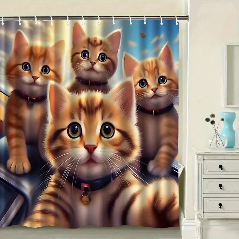 3D Kitten Shower Curtain Realistic Cat Faces Cartoon Art Fun Bathroom Decor Waterproof Printed Curtain Home Style from PriceLows™