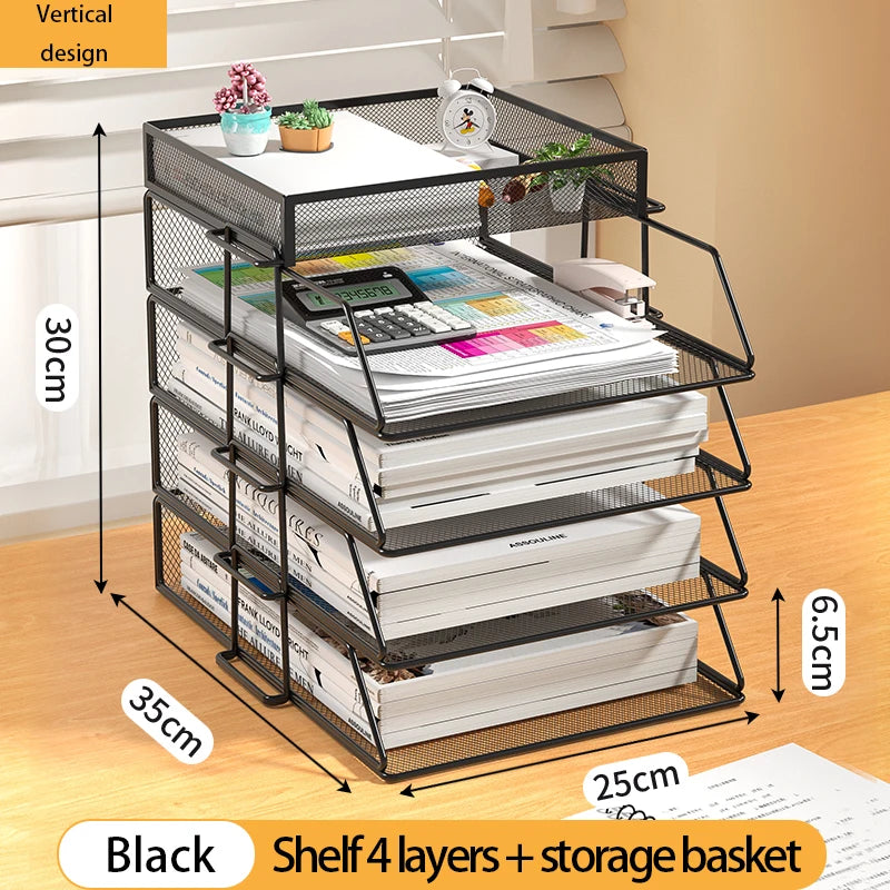 Desk Organizer | 4 Tier Stackable | Metal | Black Finish