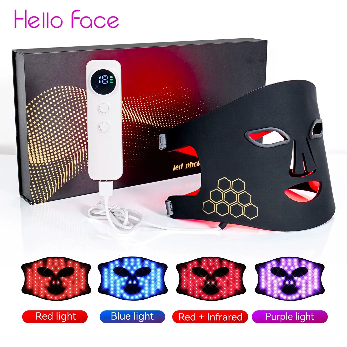 Hello Face Portable Red Infrared Blue LED Light Therapy Face Mask Acne Treatment, Skin Rejuvenation, Home Use for All Skin Types from PriceLows™