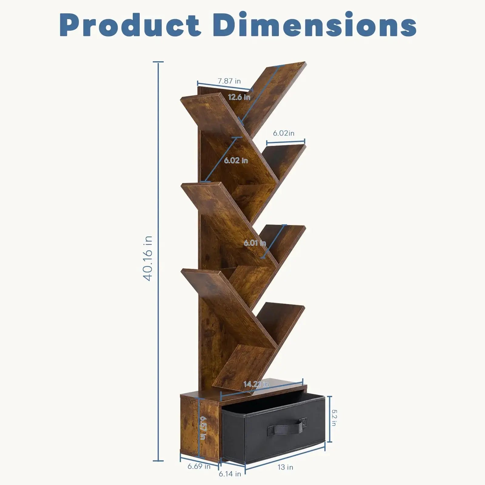 7 Tier Tree Bookshelf With Storage Drawer Floor Standing Bookcase For Books CDs Movies Brown from PriceLows™