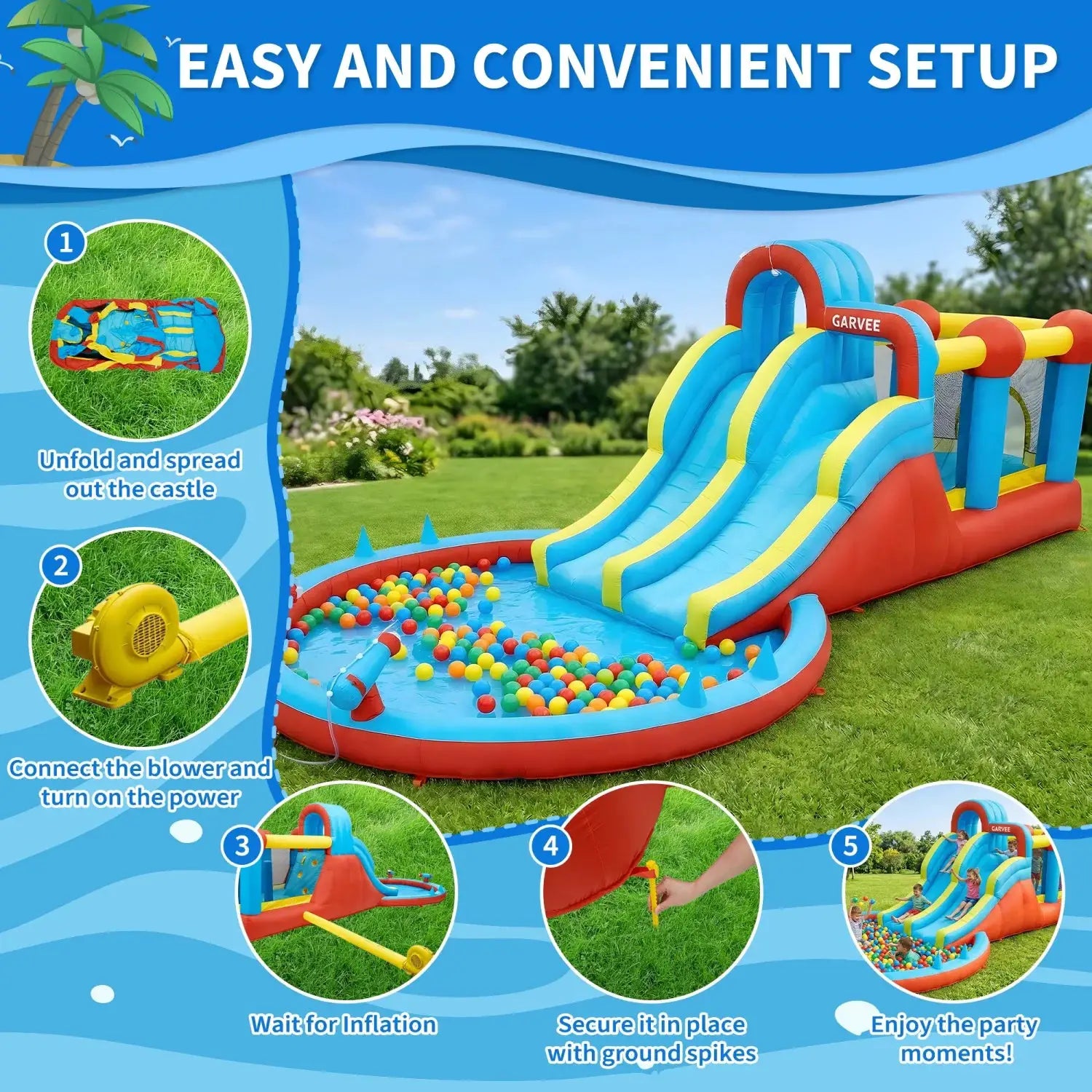 8-in-1 Inflatable Water Slide Park - 23 ft Kids Water Bounce House with Dual Racing Slides, Climbing Wall, Trampoline, Splash Pool, Large Outdoor Backyard Fun for Kids Ages 3-12 from PriceLows™