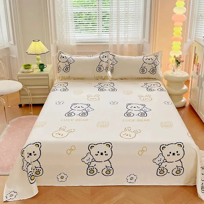 1PC or 3PCS Bed Flat Sheet Pillowcases Bed Cartoon Printed Top Sheets Single/Queen/King Flat Bedsheets Home Bed Linen Sheets from PriceLows™