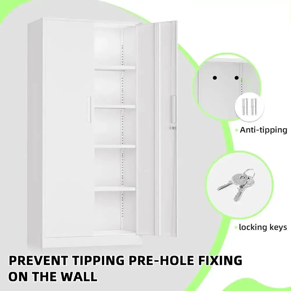 72 Inch Lockable Metal Storage Cabinet with Adjustable Shelves for Home, Office, Garage, and Pantry - White Narrow Size from PriceLows™