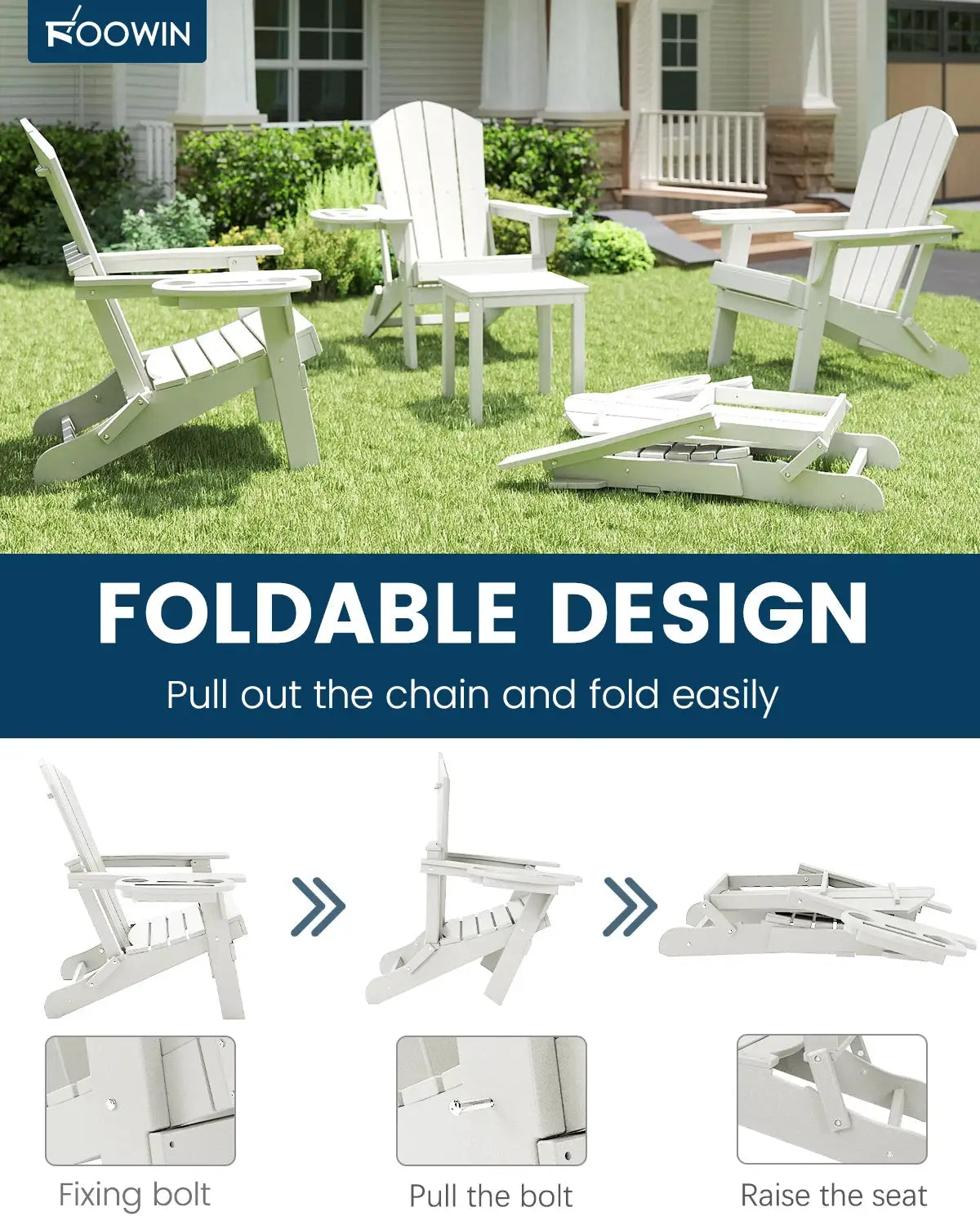 FOOWIN 1/2pcs Folding Adirondack Chair Weather Resistant HDPE Plastic Cup Holder Outdoor Patio Garden Fire Pit Deck Lawn from PriceLows™