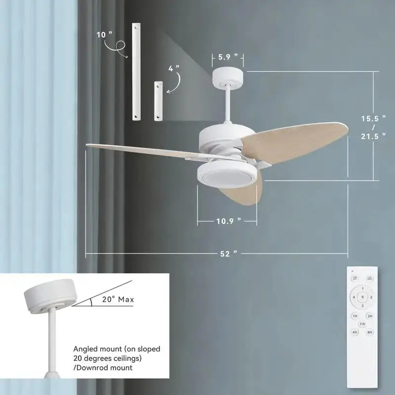52" LED Indoor White Smart Ceiling Fan with Remote Control for Home Use from PriceLows™