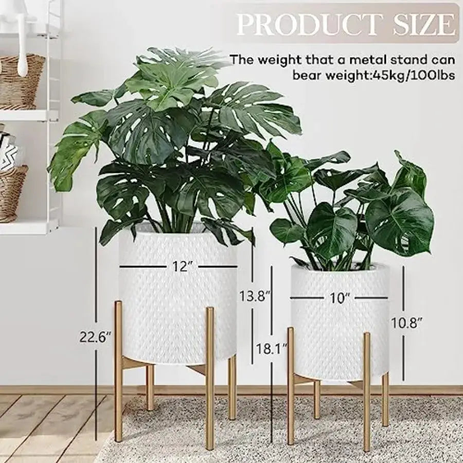 Mid Century Modern Planters Set of 2 for Indoor Plants White Metal Decorative Planters with Stands Ideal for Living Room Office from PriceLows™