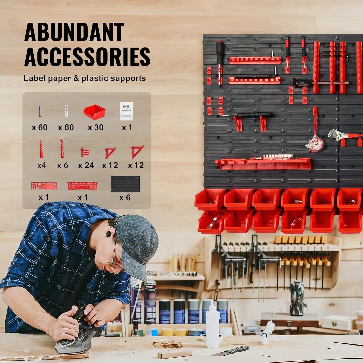 SucceBuy 30Bin Wall Mounted Storage Bins Parts Rack Organizer Garage with Wall Panels Hooks Plastic Shop Tool for Screw Nails from PriceLows™