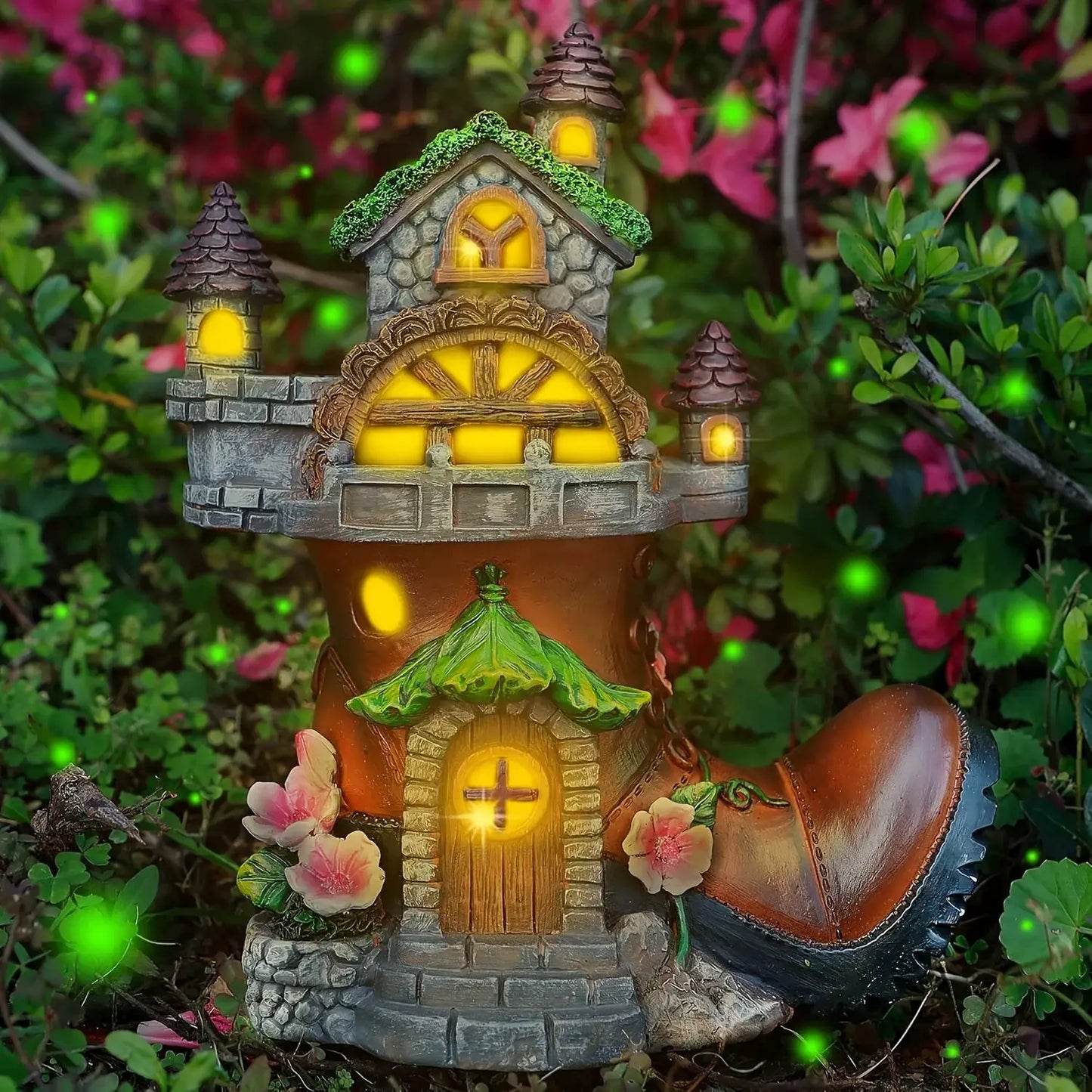 Fairy House Garden Statues with Boots, Fairy Garden Decor House Kit, Solar Lights Garden Figurine for Outdoor Patio Lawn from PriceLows™