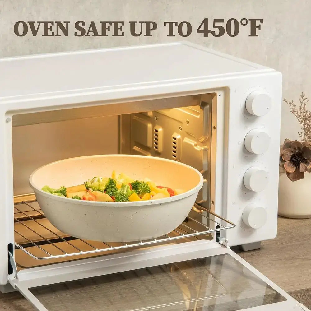 Non-Toxic Detachable Handle Cookware Set, Space-Saving Induction Pots and Pans, Oven & Dishwasher Safe, Cream White from PriceLows™