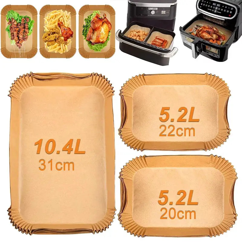 Air Fryer Parchment Paper Liner | 31 cm | Fits 3-9 Qt | Large Rectangle Disposable