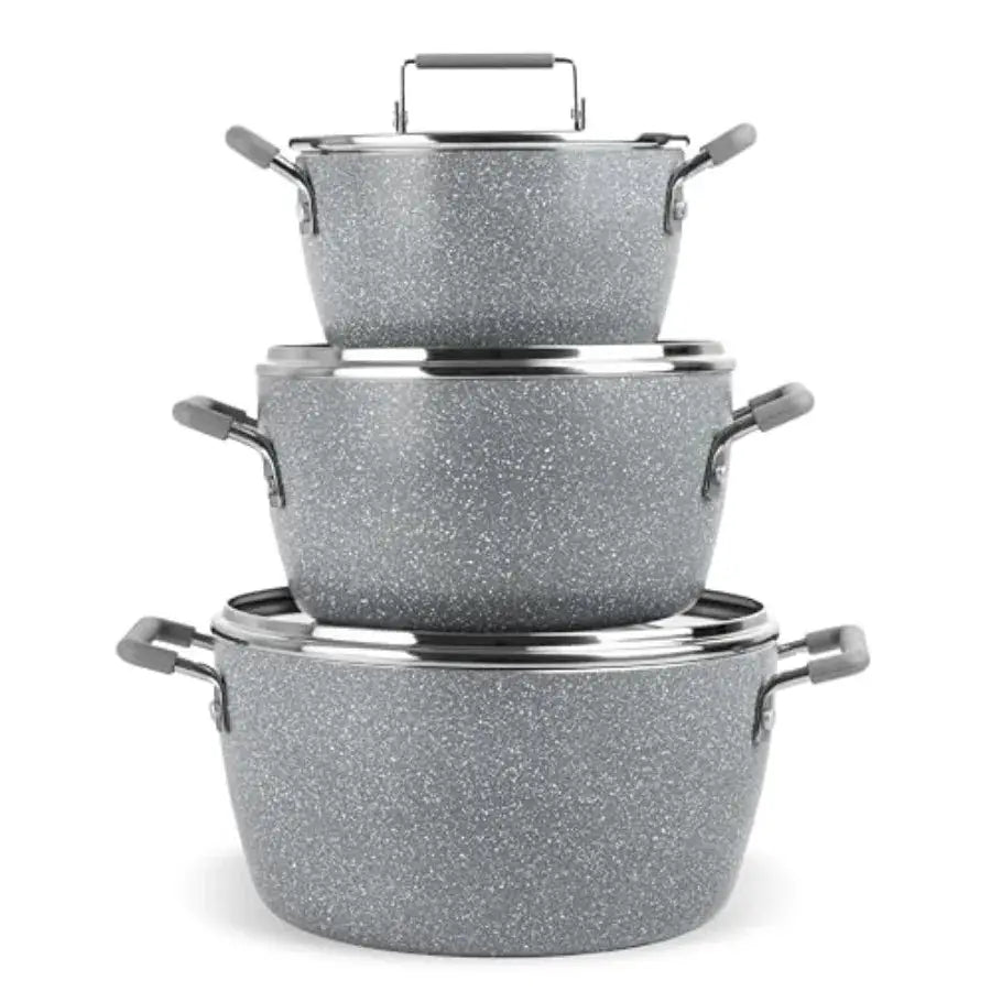 Gray Pots and Pans Set Nonstick 6 Stackable Piece Cooking Pots Set Kitchen Pots Non Stick Coating 5qt 3qt and 1.5qt Pots with L from PriceLows™