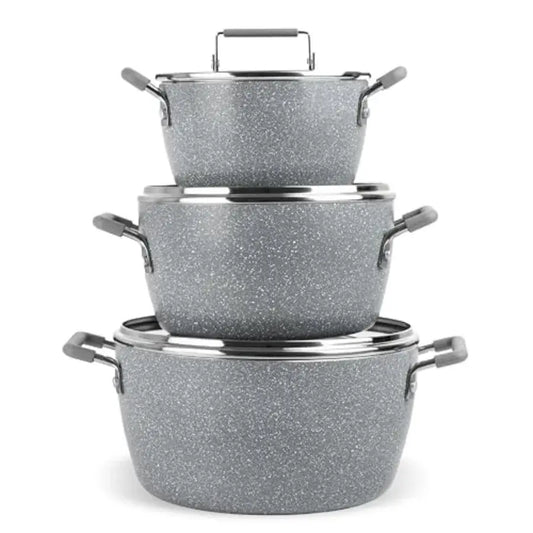 Gray Pots and Pans Set Nonstick 6 Stackable Piece Cooking Pots Set Kitchen Pots Non Stick Coating 5qt 3qt and 1.5qt Pots with L from PriceLows™