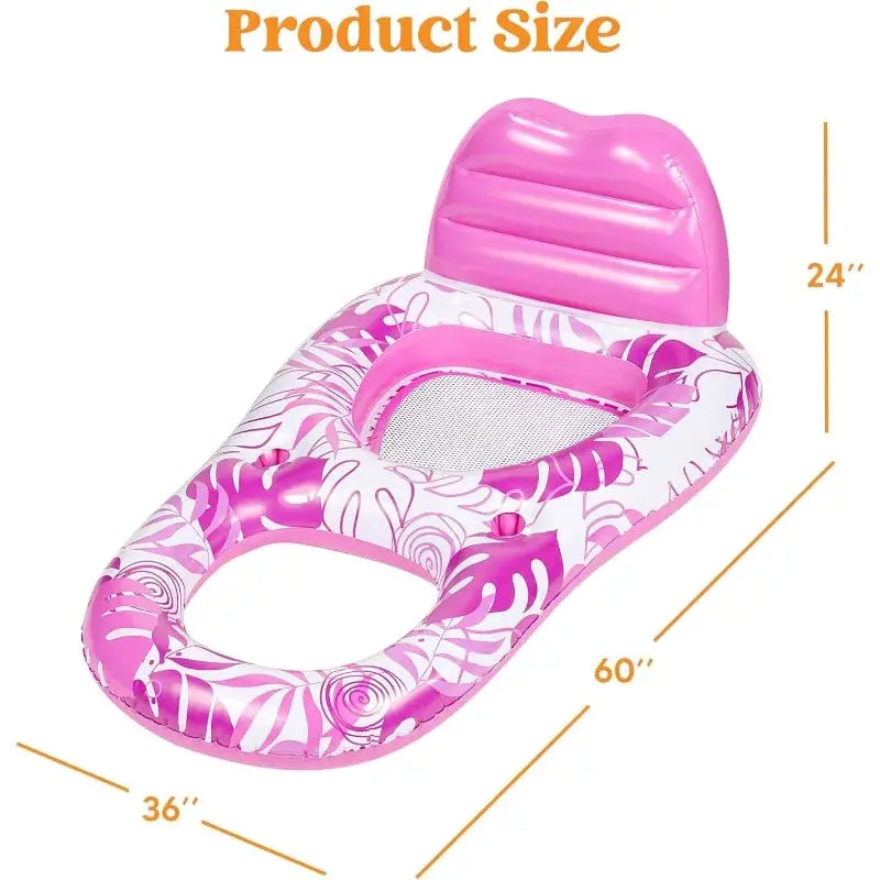 Inflatable Pool Lounger | Pink Tropical Leaves Design | PVC Material | One Size