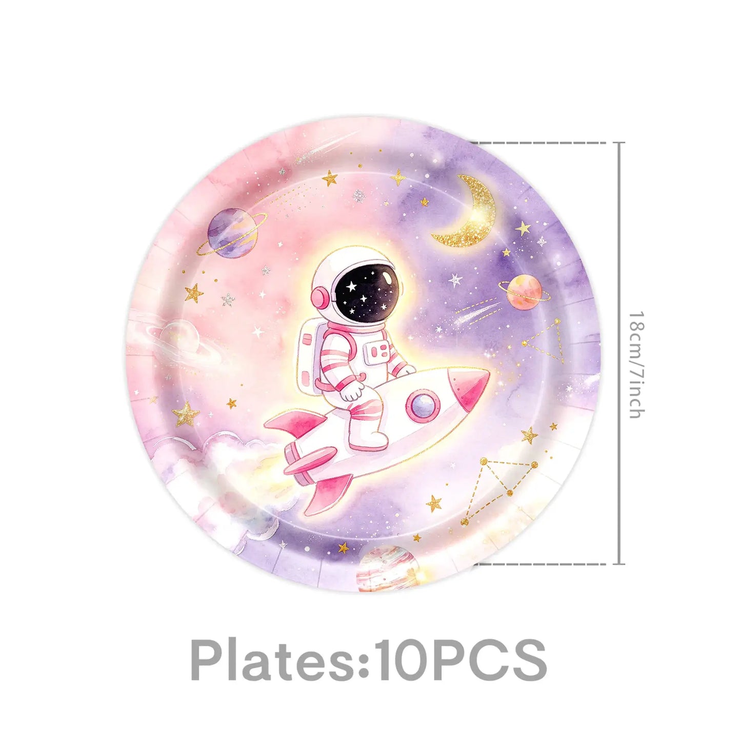 Astronaut Birthday Party Decoration Set | Pink Space | Banner Plate Cups | 61 Pcs
