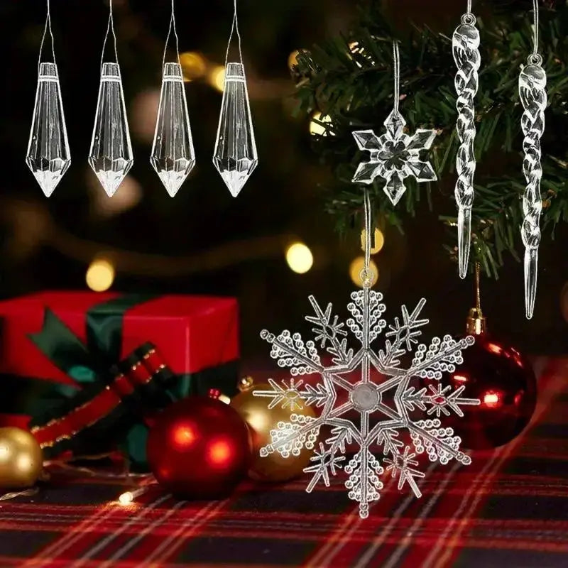 Acrylic Snowflake Ornaments | Clear Crystal Look | Ready To Hang | 12 24 Pcs