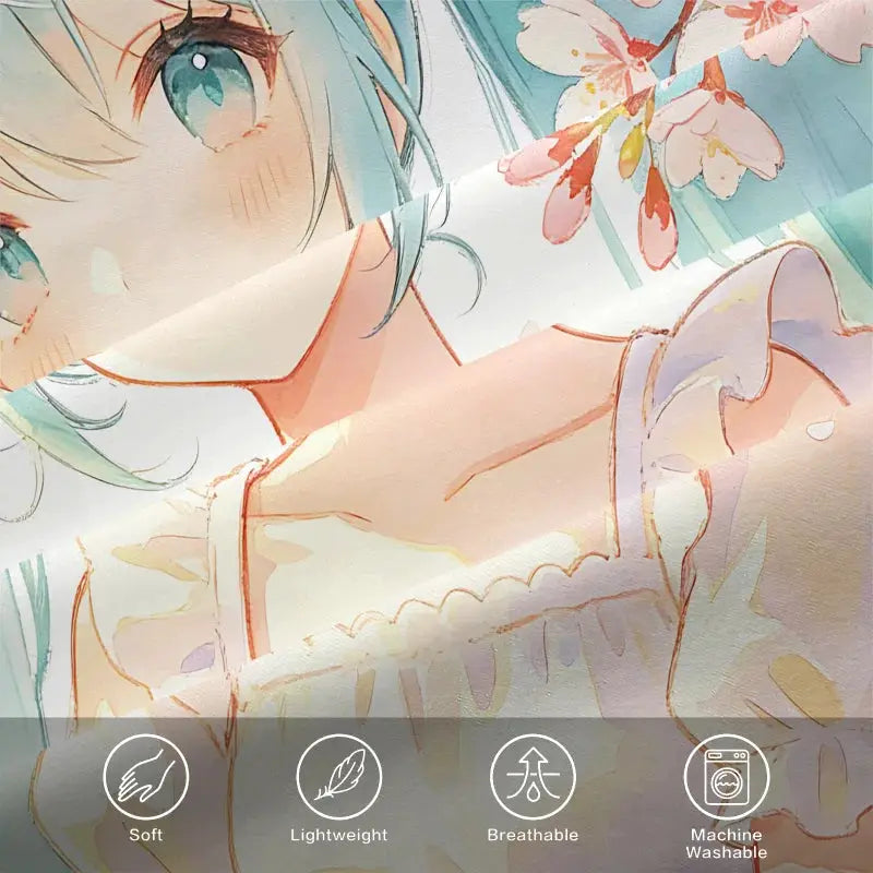 3Pcs Hatsune Miku Sakura Cherry Blossom Fitted Sheet Set Watercolor Anime Bed Cover with Pillowcases Teens Fans Room Decor Gift from PriceLows™