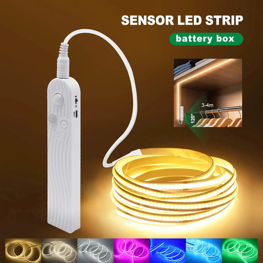 8MM COB Led Strip 5V with Motion Sensor Battery Powered 320LEDs/M Led Induction Night Light Warm White Red Ice Blue Green Yellow from PriceLows™