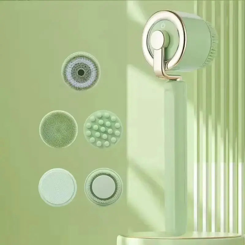 Electric Bath Back Scrubber | Long Handle | IPX7 Waterproof | 5 Brush Heads
