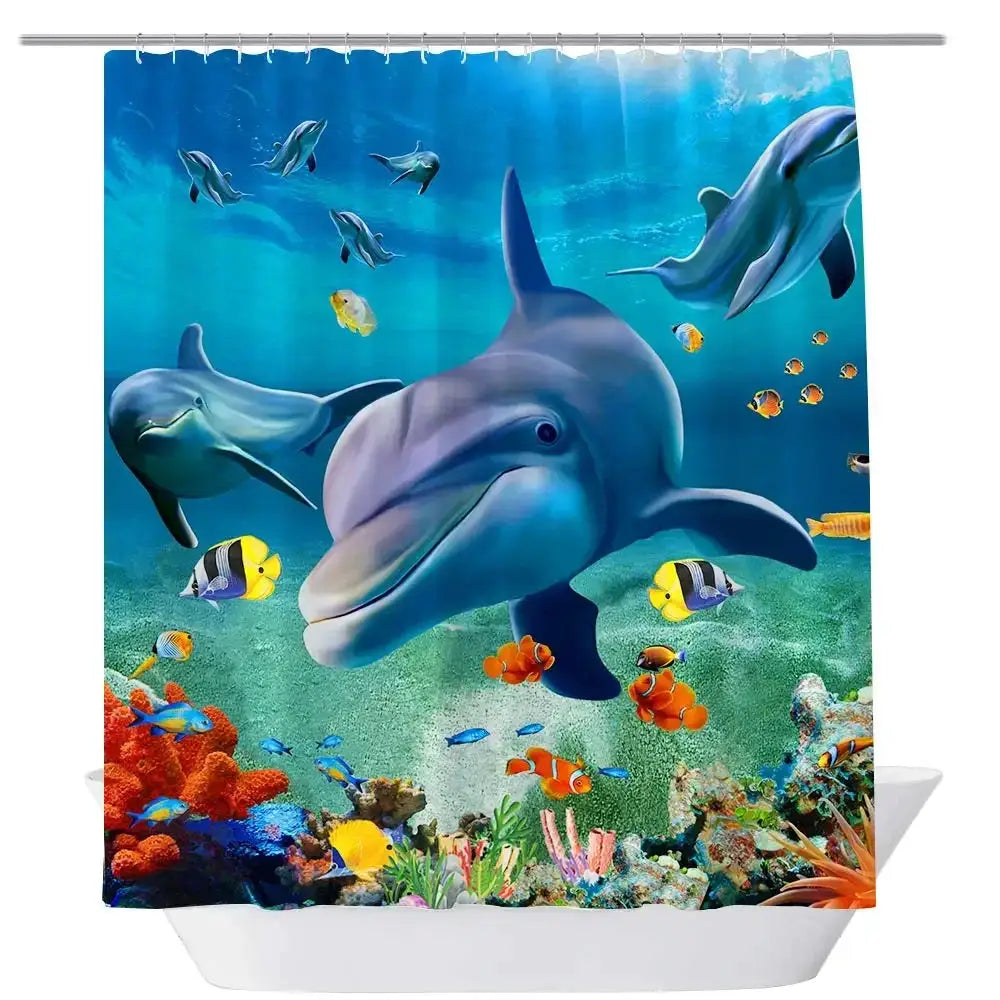 Dolphin Shower Curtain Sea Theme Shower Curtain Hook Washable Dolphin Waterproof 3D Animals Shower Curtain for Bathroom Decor from PriceLows™