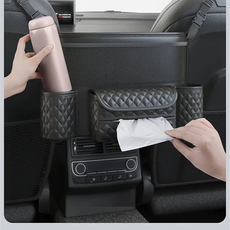 Leather Car Seat Middle Hanger Storage Bag Luxury Auto Handbag Holder Between Seats Tissue Water Cup Pockets Stowing Tidying from PriceLows™
