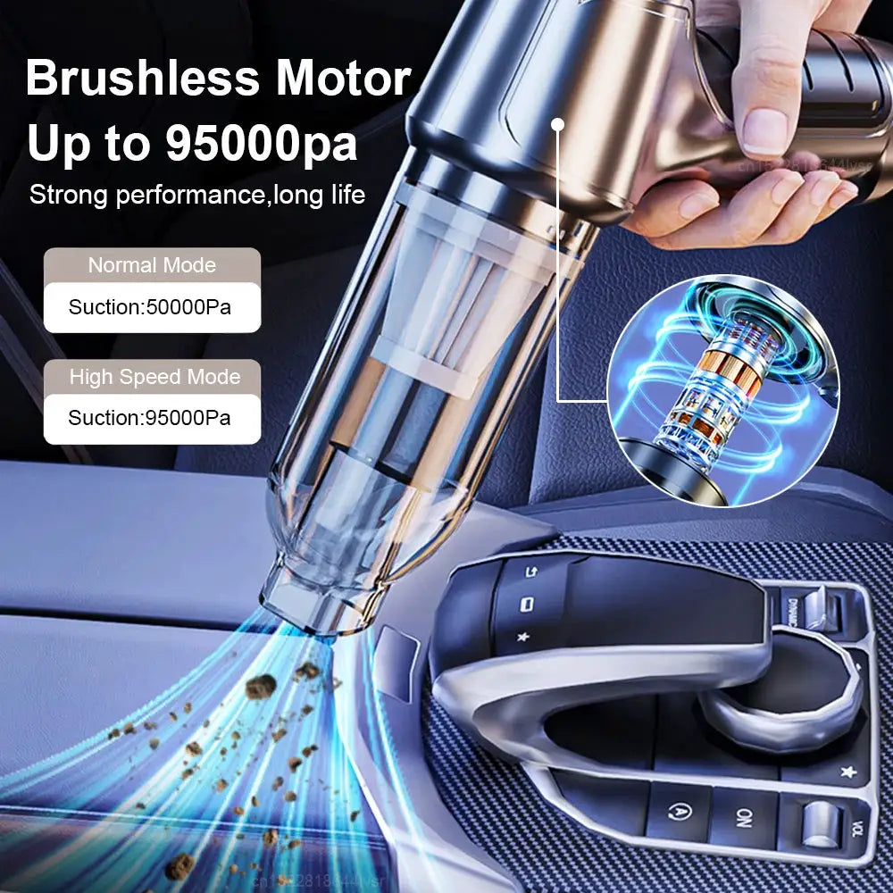 Car Vacuum Cleaner | 95000Pa Suction | 40 Min Battery Life | Cordless Handheld