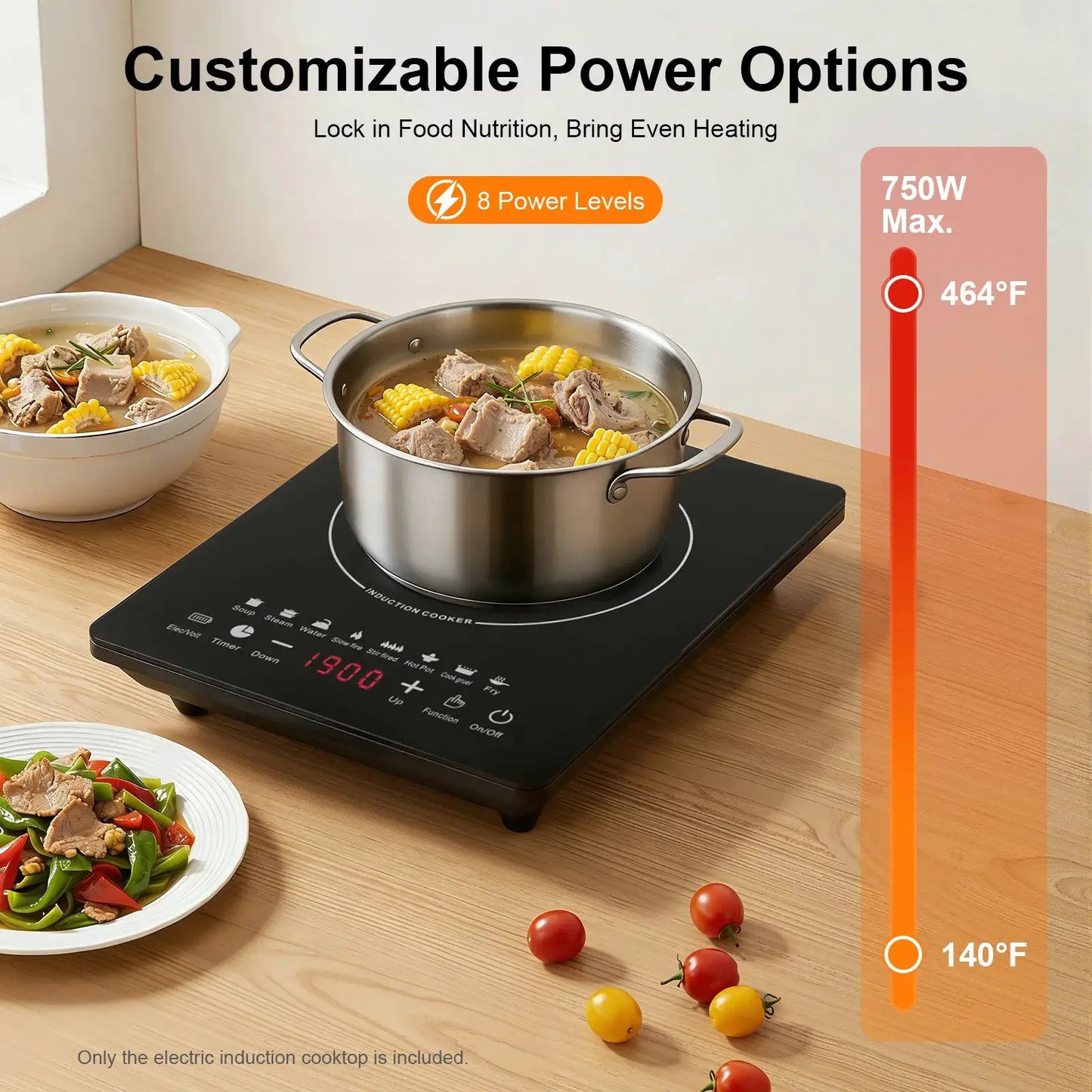 Induction Cooktop | 750W | 8 Power Levels | Portable Stove For Home And RVs
