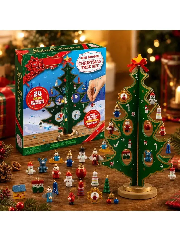 Christmas Advent Calendar | 24 Days | 28 Ornaments | Wooden Tree