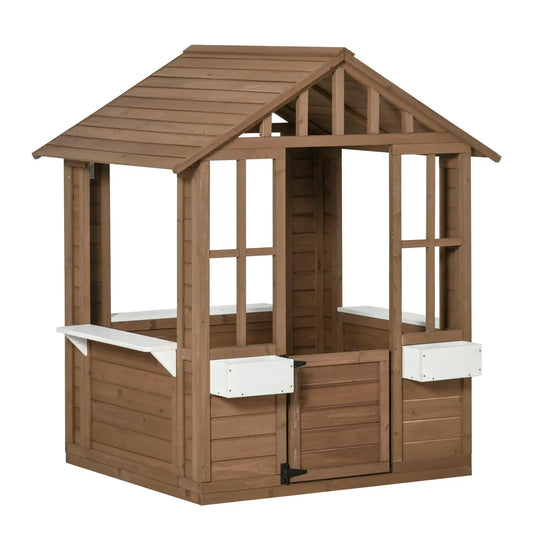 Outsunny Kids Wooden Playhouse, Outdoor Garden Games Cottage, with Working Door, Windows, Flowers Pot Holder, 47" X 38" X 54" from PriceLows™