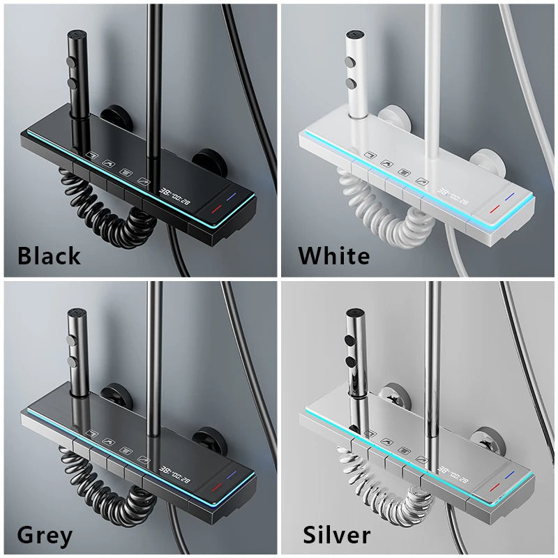 Shower System | Thermostatic Faucet | LED Display Rainfall Shower | Glass Panel