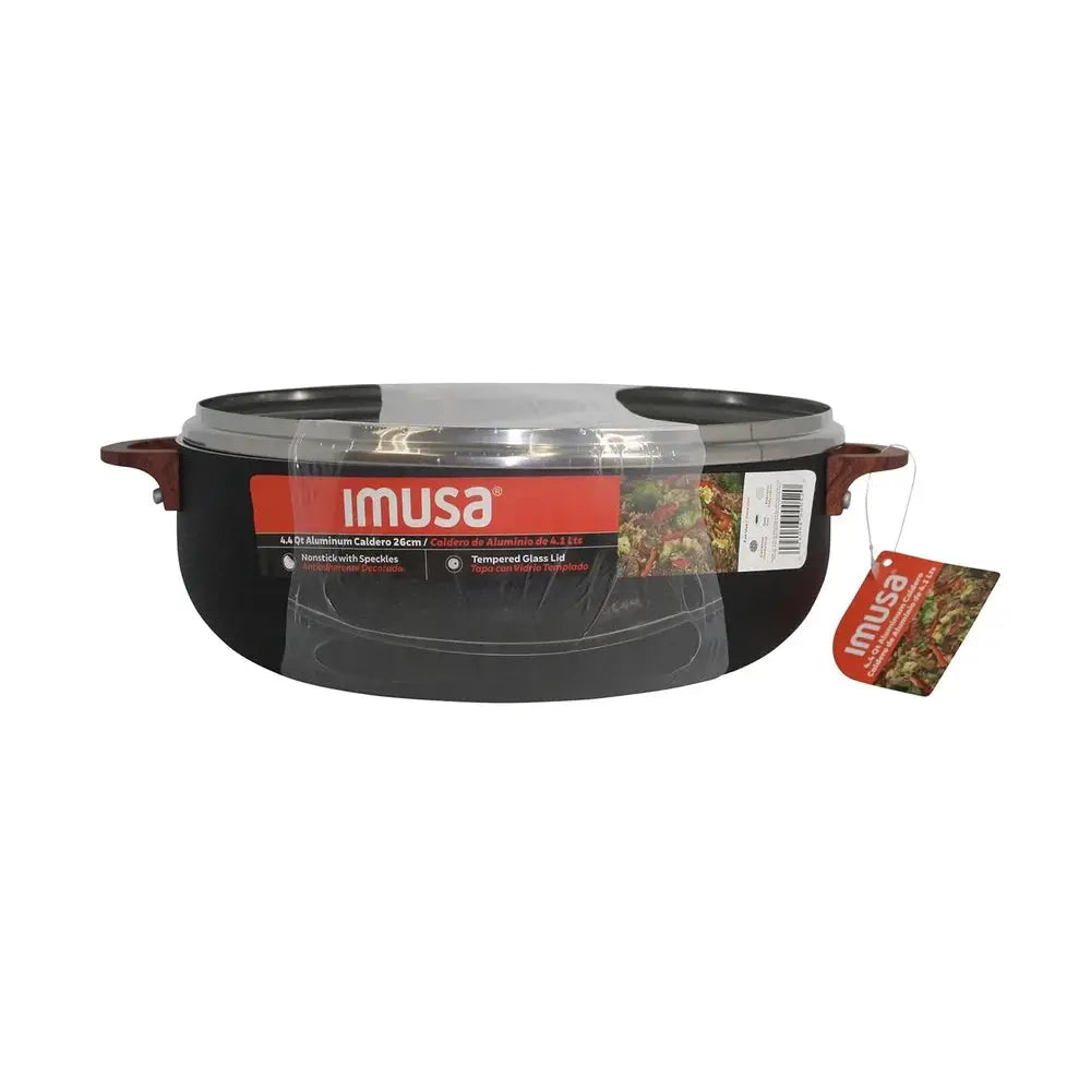 4.4qt Aluminum Nonstick Caldero with Glass Lid and Wood Look Handles Ideal Cooking Rice Stews Soups Sauces and More from PriceLows™