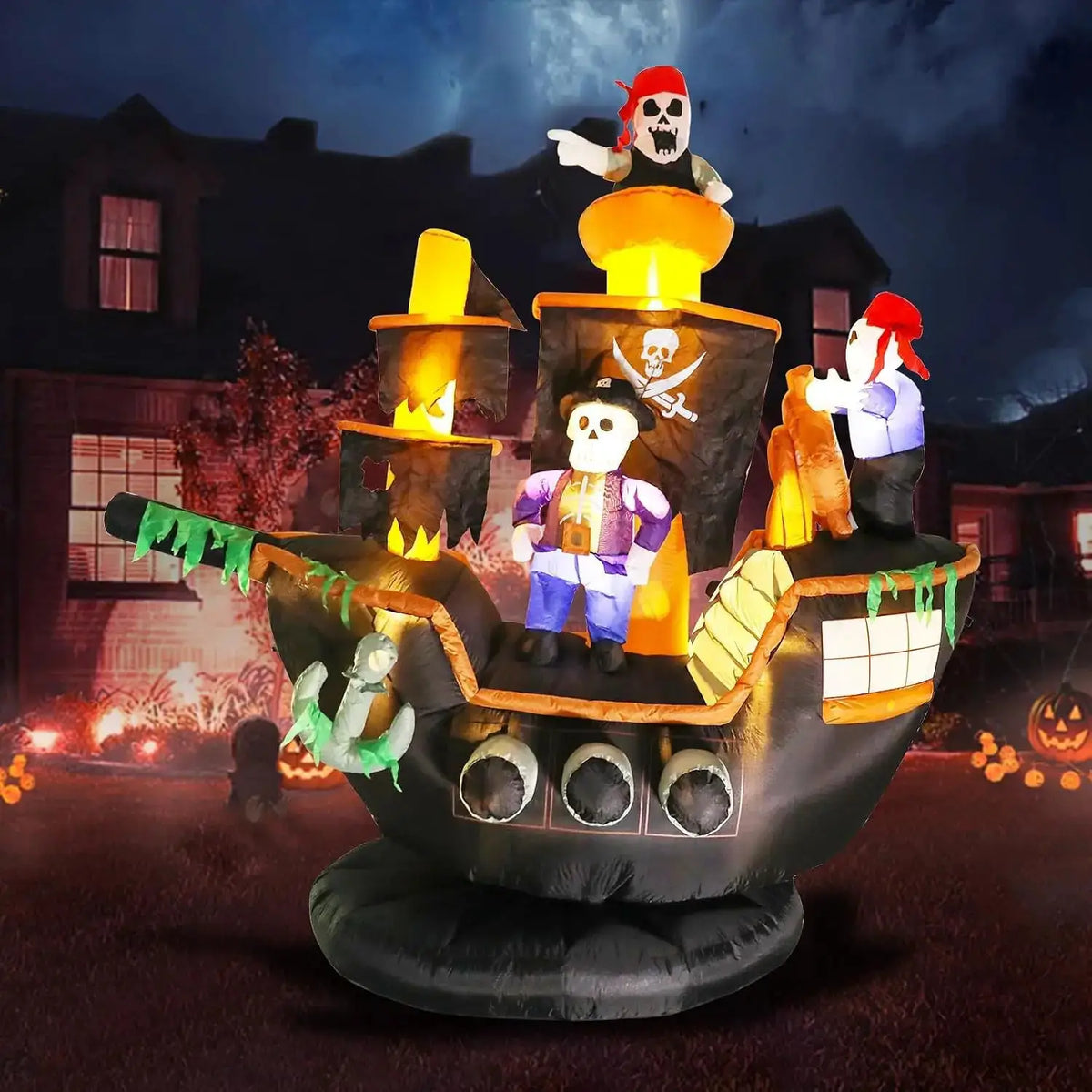 Halloween Inflatable Pirate Ship | 7 Ft Tall | Built In Led Lights