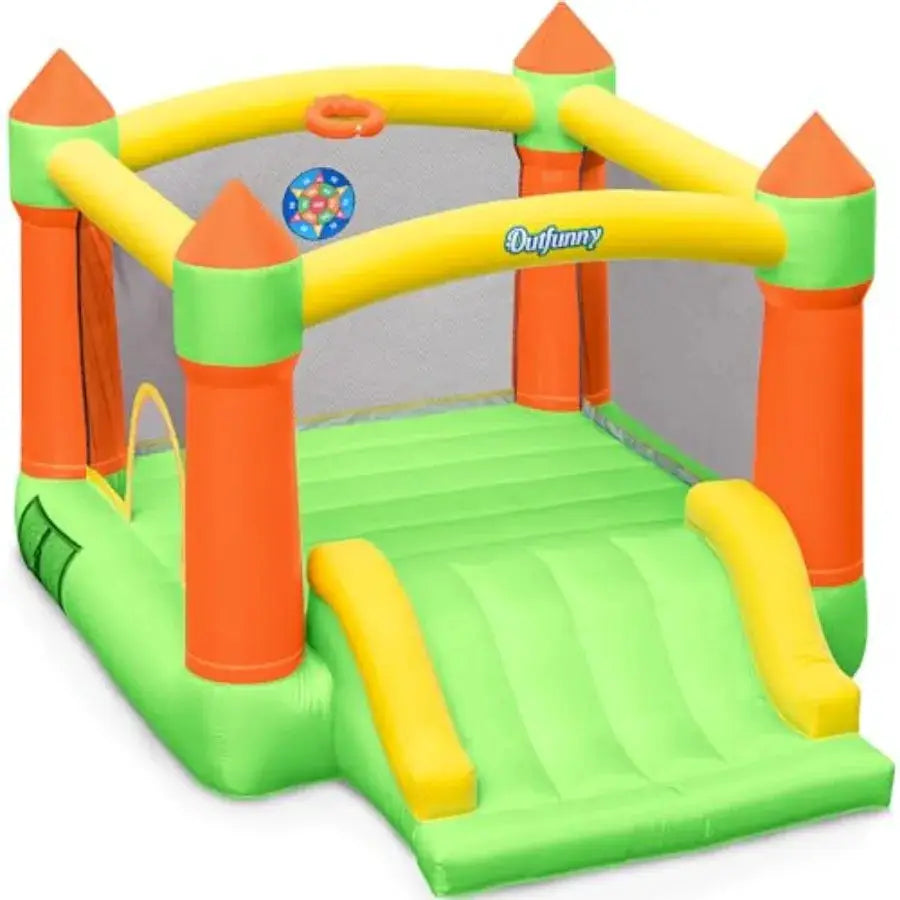 Bounce House with Slide, Inflatable Bouncy House for 3-12, OutdoorandIndoor, Bounce Area 8'x8', Capacity 400 lb - Green from PriceLows™